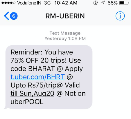 uber-sms-campaign-for-visitor-or-customer; functions as direct mail,