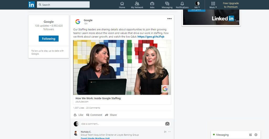 Google's LinkedIn page