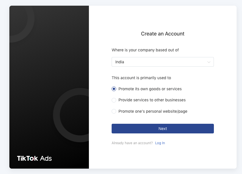 TikTok ads create account