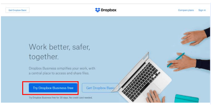 dropbox call-to-action button example